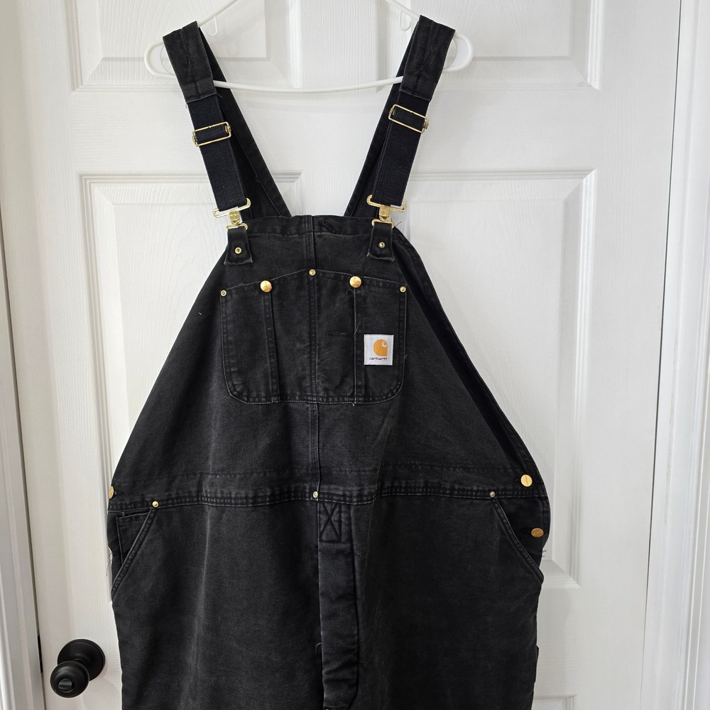 Carhartt R02 Quilt Lined Bib Overalls Mens Duck Canvas Black 54 x 32